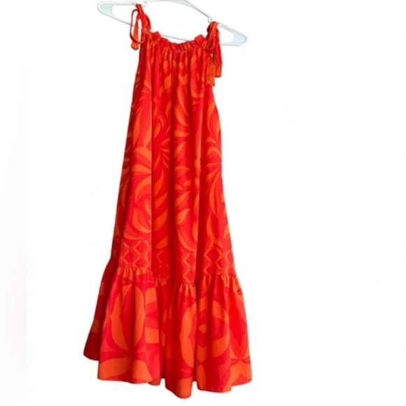 TAYLOR Printed Shift Tassel Halter Dress Orange Size 4 - Picture 3 of 15